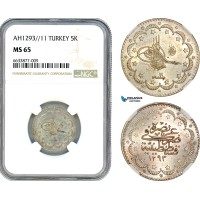 AI840, Turkey (Ottoman Empire) Abdülhamid II, 5 Kurush AH1293//11, Silver, NGC MS65