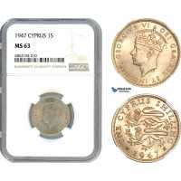 AI854, Cyprus, George VI, 1 Shilling 1947, London Mint, NGC MS63