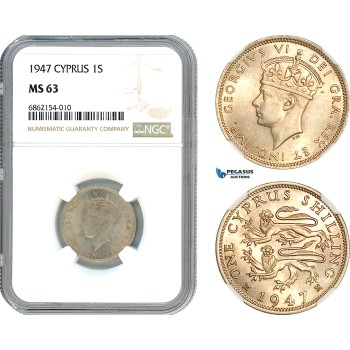 AI854, Cyprus, George VI, 1 Shilling 1947, London Mint, NGC MS63