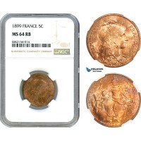 AI859, France, Third Republic, 5 Centimes 1899, Paris Mint, NGC MS64RB
