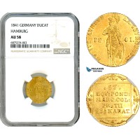 AI862, Germany, Hamburg, 1 Ducat 1841, Gold, NGC AU58, Top Pop!
