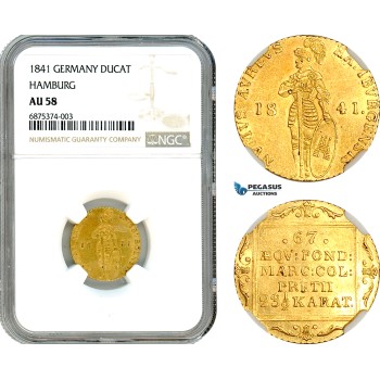 AI862, Germany, Hamburg, 1 Ducat 1841, Gold, NGC AU58, Top Pop!