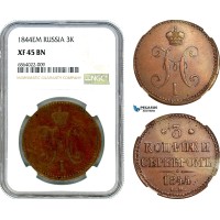 AI883, Russia, Nicholas I, 3 Kopeks 1844 EM, Ekaterinburg Mint, NGC XF45BN