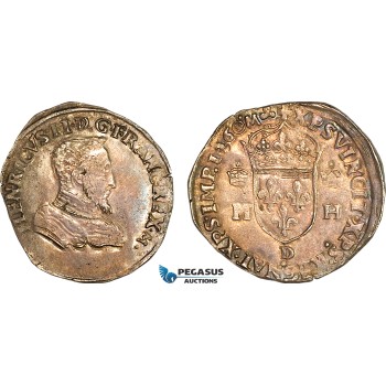 AI907, France, Henry II, Teston 1560 D, Lyon Mint, Silver (9.44g) Toned XF-AU