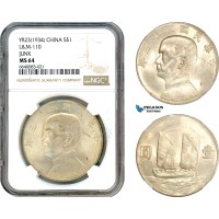 AI929, China, Republic, Junk Dollar Yr. 23 (1934) Shanghai Mint, Silver, L&M 110, NGC MS64