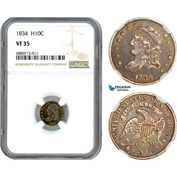 AI947, United States, Liberty Cap Half Dime (5 Cents) 1834, Philadelphia Mint, NGC VF35