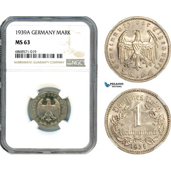 AI968, Germany, Third Reich, 1 Reichsmark 1939 B, Vienna Mint, NGC MS63