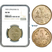 AI976, Lithuania, 5 Litai 1925, Silver, NGC AU58