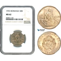 AI980, Romania, People's Republic, 50 Bani 1955, Bucharest Mint, NGC MS62