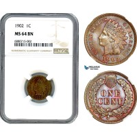 AI989, United States, Indian Head Cent 1902, Philadelphia Mint, NGC MS64BN