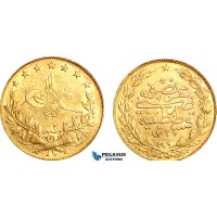 AI999, Turkey (Ottoman Empire) Mehmed V, 100 Kurush AH1327 /2, Kostantiniye Mint, Gold (7.20g) AU