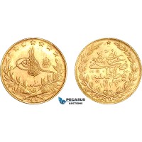 AJ004, Turkey (Ottoman Empire) Mehmed V, 100 Kurush AH1327 /10, Kostantiniye Mint, Gold (7.20g) AU-UNC 