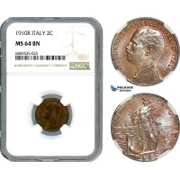AJ017, Italy, Vit. Emanuele III, 2 Centesimi 1910 R, Rome Mint, NGC MS64BN, Top Pop!