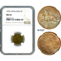 AJ020, Lithuania, 5 Centai 1925, NGC MS64