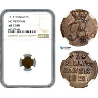 AJ024, Norway, Frederik VI, 1 Skilling 1812, Kongsberg Mint, No Mintmark, NGC MS62BN