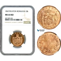 AJ027, Romania, Carol I, 5 Bani 1867, Heaton Mint, NGC MS64RD