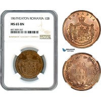 AJ029, Romania, Carol I, 10 Bani 1867, Heaton Mint, NGC MS65BN