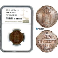 AJ041, Austria, Franz II, 1 Kreuzer 1816 B, Kremnitz Mint, NGC UNC Details