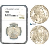 AJ042, Austria, Franz Joseph, 1 Florin 1879, Vienna Mint, Silver, NGC MS62