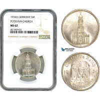 AJ063, Germany, Third Reich, 5 Reichsmark 1934 A, Berlin Mint, Potsdam Church, Silver, NGC MS62