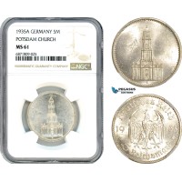 AJ065, Germany, Third Reich, 5 Reichsmark 1934 A, Berlin Mint, Potsdam Church, Silver, NGC MS61