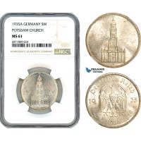 AJ066, Germany, Third Reich, 5 Reichsmark 1935 A, Berlin Mint, Potsdam Church, Silver, NGC MS61
