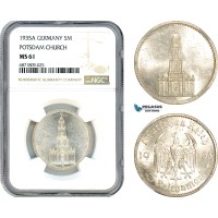 AJ067, Germany, Third Reich, 5 Reichsmark 1935 A, Berlin Mint, Potsdam Church, Silver, NGC MS61