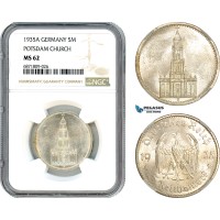 AJ068, Germany, Third Reich, 5 Reichsmark 1935 A, Berlin Mint, Potsdam Church, Silver, NGC MS62