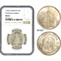 AJ069, Germany, Third Reich, 5 Reichsmark 1935 A, Berlin Mint, Potsdam Church, Silver, NGC MS62