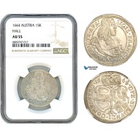 AJ084, Austria, Sigismund Franz, 15 Kreuzer 1664, Hall Mint, Silver, NGC AU55