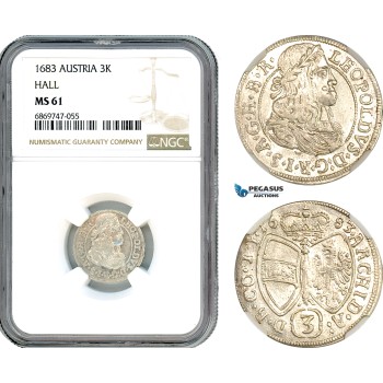 AJ086, Austria, Leopold I, 3 Kreuzer 1683, Hall Mint, Silver, NGC MS61