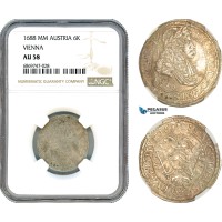 AJ093, Austria, Leopold I, 6 Kreuzer 1688 MM, Vienna Mint, Silver, NGC AU58
