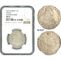 AJ097, Austria, Leopold I, 15 Kreuzer 1659, Vienna Mint, Uncircled Bust, Silver, NGC AU53, Rare variety!
