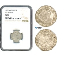 AJ106, Austria, Bohemia, Leopold I, 3 Kreuzer 1659, Kuttenberg Mint, Silver, NGC AU53