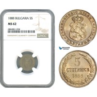 AJ117, Bulgaria, Ferdinand I, 5 Stotinki 1888, Brussels Mint, NGC MS62