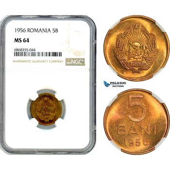 AJ169, Romania, Peoples Republic, 5 Bani 1956, Bucharest Mint, NGC MS64