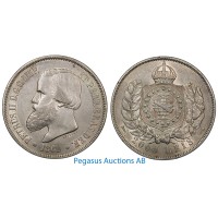 B01, Brazil, Pedro II, 2000 Reis 1869, Silver Crown, Nice!