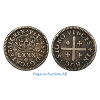 B34, Portugal, Pedro II, 1683-1706, 80 Reis (Tostao) ND, Silver, Dark Toning!