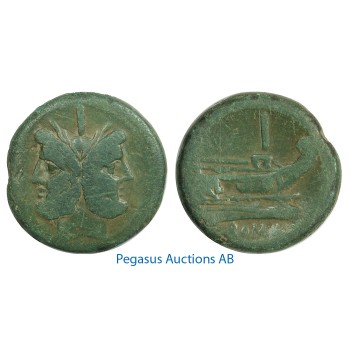 B35, Roman Republic, AS, Bronze (33.68g) Head of Janus/Roma, Olive Green Patina!