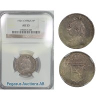B55, Cyprus, Victoria, 9 Piastres 1901, Silver, NGC AU55