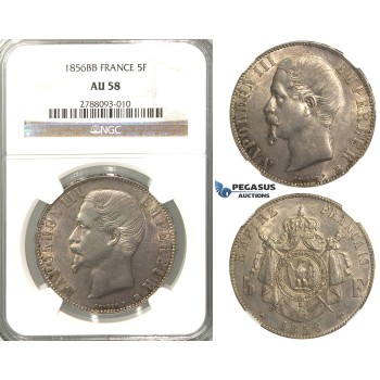 B62, France, Napoleon III, 5 Francs 1856-BB, Silver, NGC AU58