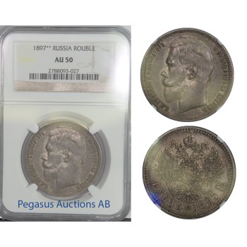 B85, Russia, Nicholas II, Rouble 1897 (**), Brussels, Silver, NGC AU50