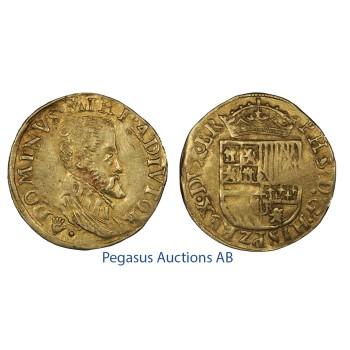 B95, Belgium, Brabant, Philipp II, 1/2 Real dor ND (1580-98) Gold (3.47g) Antwerp, Delmonte 135 (R4)