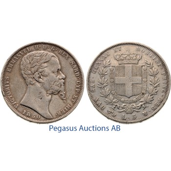 B97, Italy, Sardinia, Vittorio Emanuele, 5 Lire 1850-P, Turin, Silver (Crown)