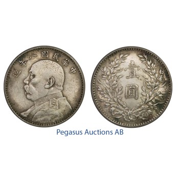 C35, China, Fat Man Yuan (Dollar) Year 8 (1919) Silver, Toned High Grade!