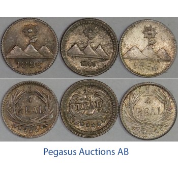 C46, Guatemala, Lot of 3x 1/4 Real, 1890, 1894, 1896, Silver, All in Toned BU!