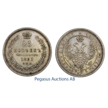 C59, Russia, Nicholas I, 25 Kopeks 1853/СПБ-HI, St. Petersburg, Silver, High Grade