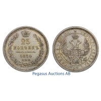 C60, Russia, Nicholas I, 25 Kopeks 1854/СПБ-HI, St. Petersburg, Silver, High Grade