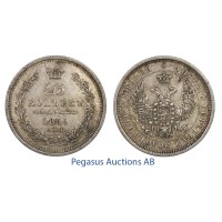 C61, Russia, Nicholas I, 25 Kopeks 1855/СПБ-HI, St. Petersburg, Silver, Nice