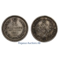 C62, Russia, Alexander II, 25 Kopeks 1856/СПБ-ФБ, St. Petersburg, Silver, Nice